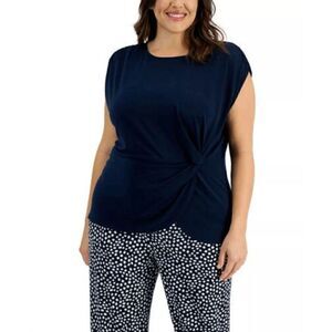 ALFANI Women's Twist-Detail Top Blue S